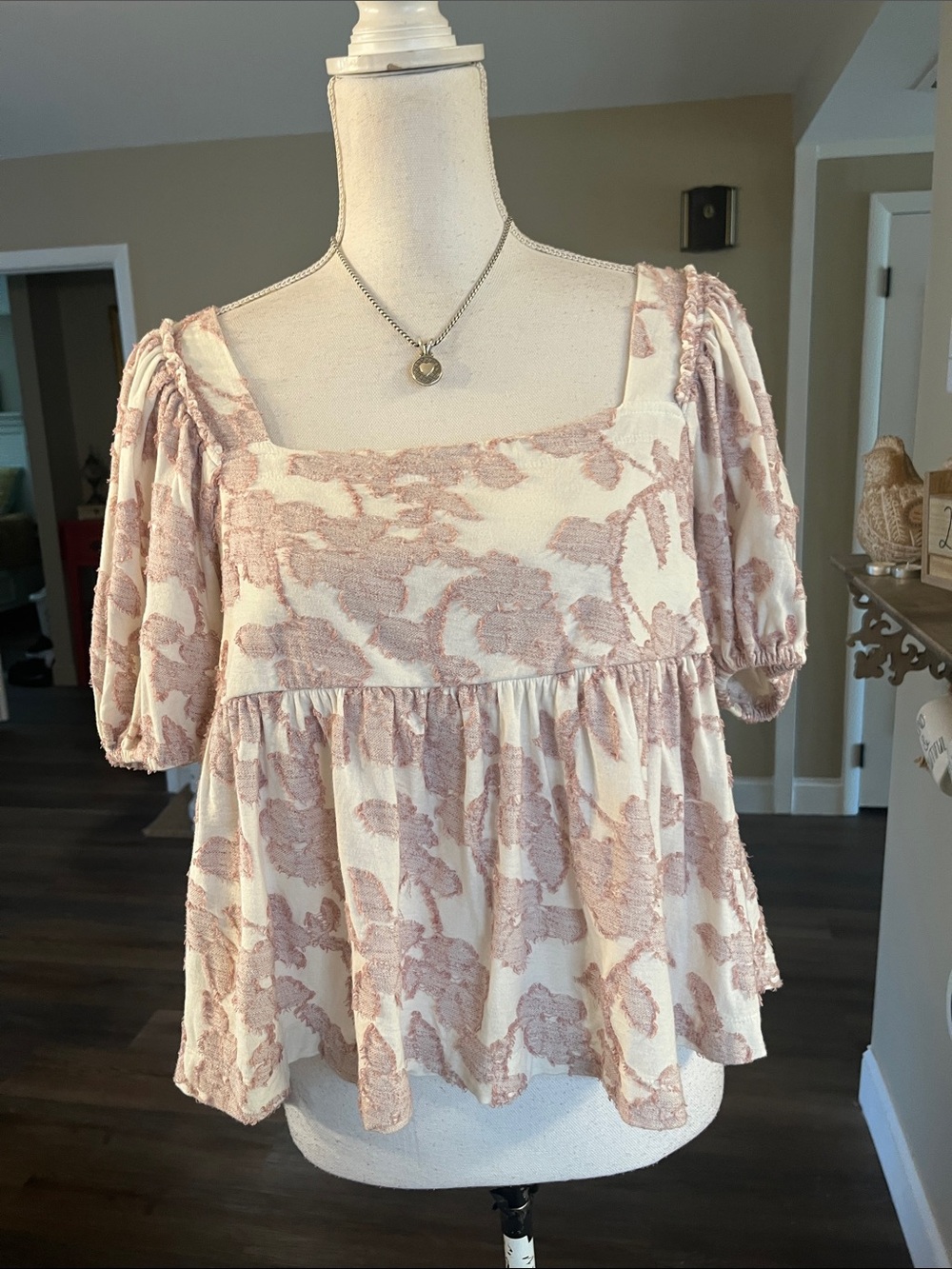 Maeve Blush Floral Square-Neck Peasant Top